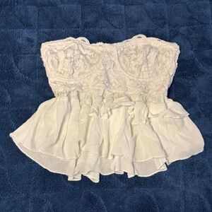 Free People Women White Adella Corset Lace Strapless Top